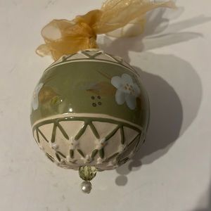Holiday Ceramic Floral Christmas Bulb with Ribbon and faux pearl